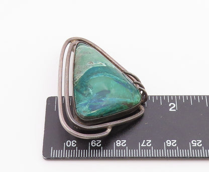 ISRAEL 925 Silver  Vintage Large Abstract Green Azurite Brooch Pin  BP10375