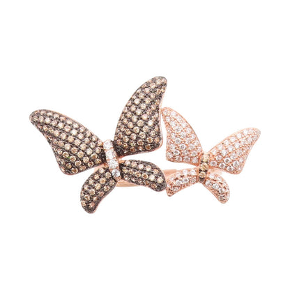 925 Sterling Silver Vintage Ring Gold Plated CZ Butterfly Band  Sz 8.5  RG33566