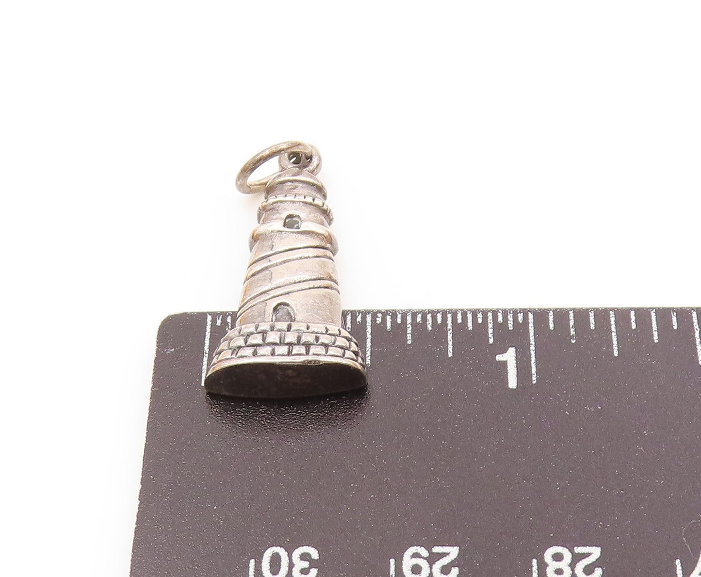 925 Sterling Silver  Vintage Shiny Lighthouse Motif Drop Pendant  PT14929