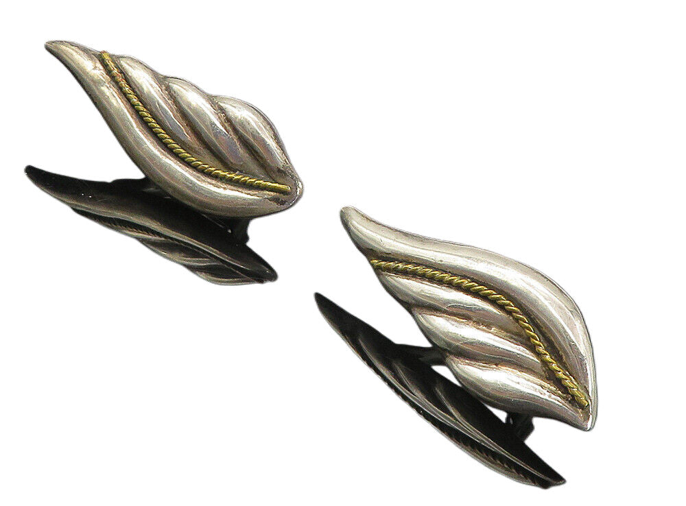 925 Sterling Silver  Vintage Two Tone Twist Wing Non Pierce Earrings  EG4139
