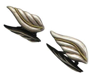 925 Sterling Silver  Vintage Two Tone Twist Wing Non Pierce Earrings  EG4139