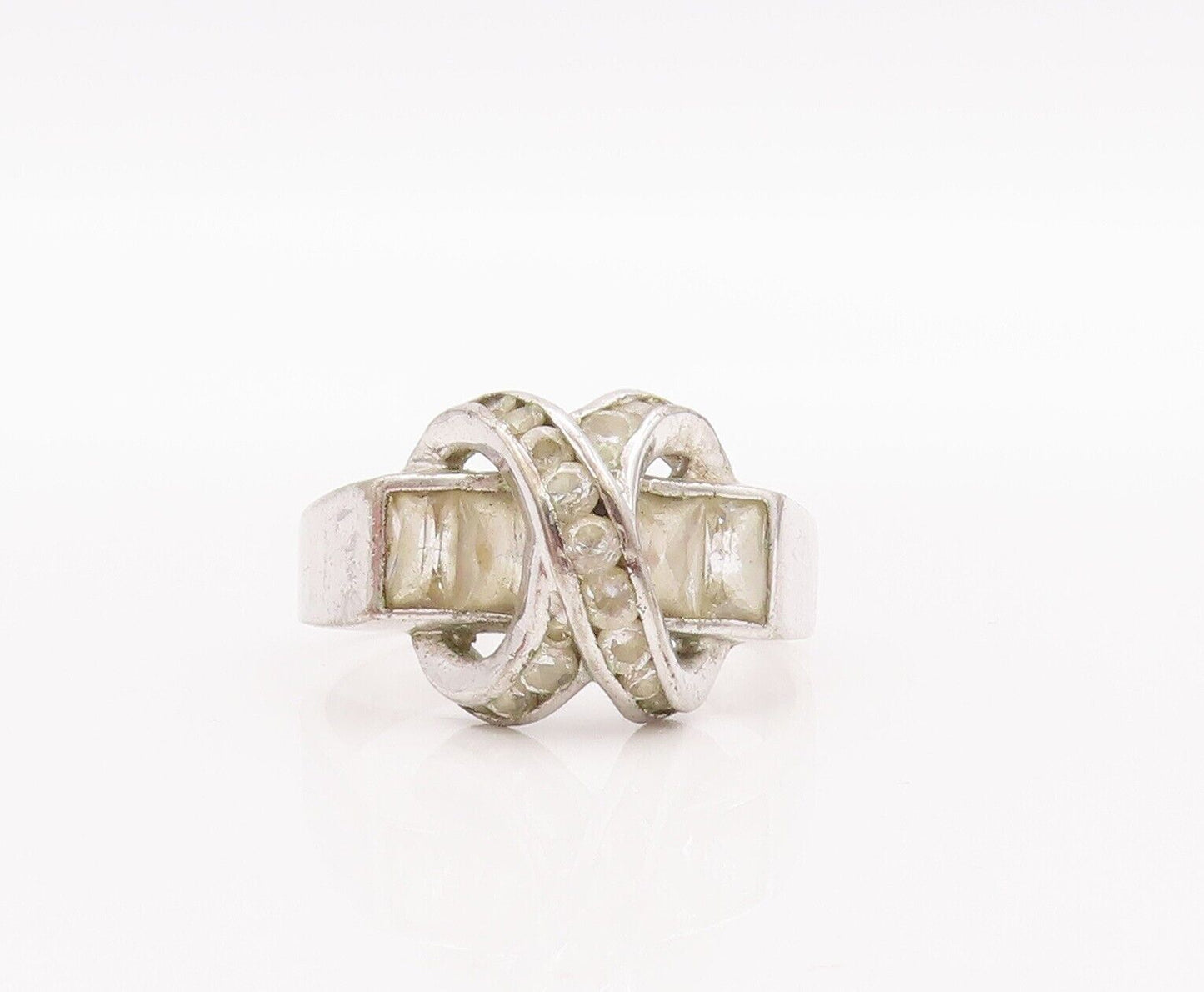 925 Sterling Silver Vintage Ring Designer Carved Rings CZ Inlay  Sz 8  RG28321