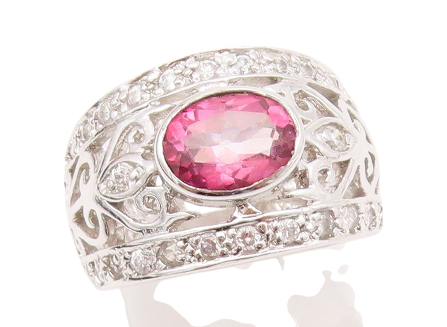 925 Sterling Silver Vintage Ring Designer 2 Tone CZ Swirls Cutout  Sz 5  RG33086
