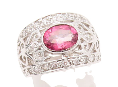 925 Sterling Silver Vintage Ring Designer 2 Tone CZ Swirls Cutout  Sz 5  RG33086