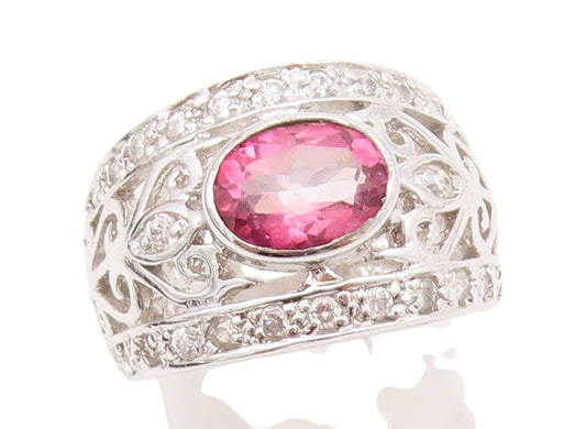 925 Sterling Silver Vintage Ring Designer 2 Tone CZ Swirls Cutout  Sz 5  RG33086