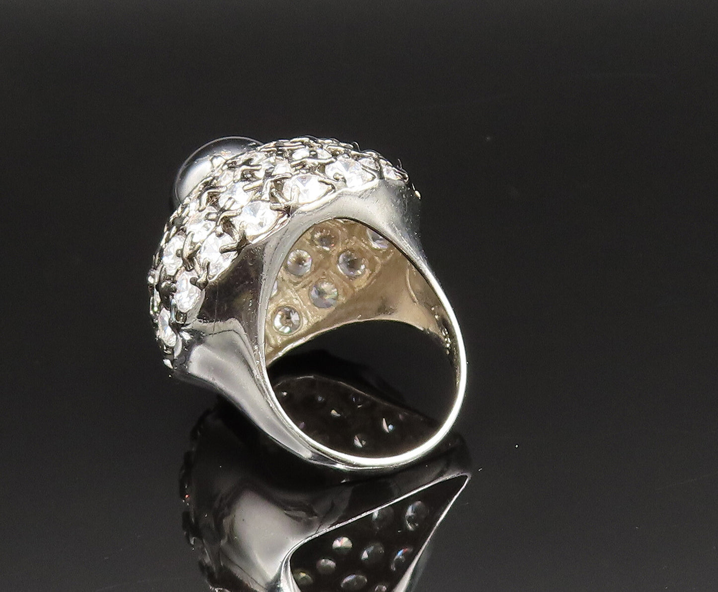 925 Silver  Vintage Royal Hematite & Cubic Zirconia Ring Sz 8.5  RG25585