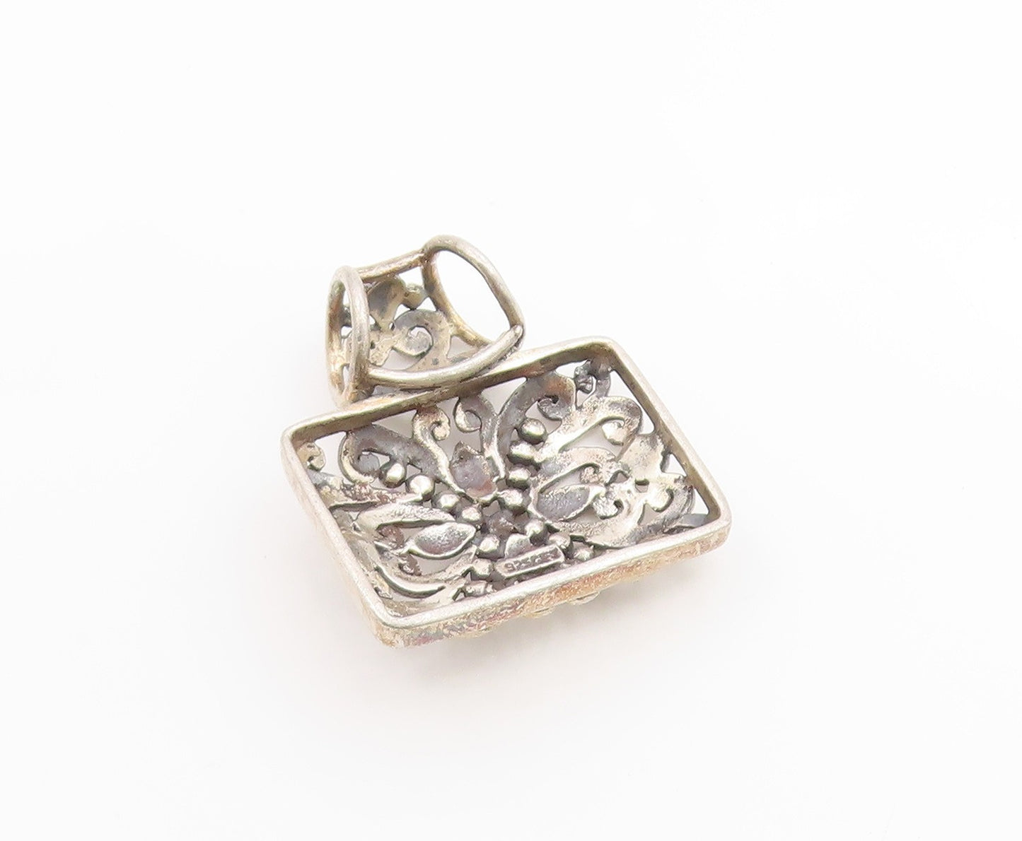 925 Sterling Silver Vintage Pendant Intricate Scrollwork Geometric Charm PT26276
