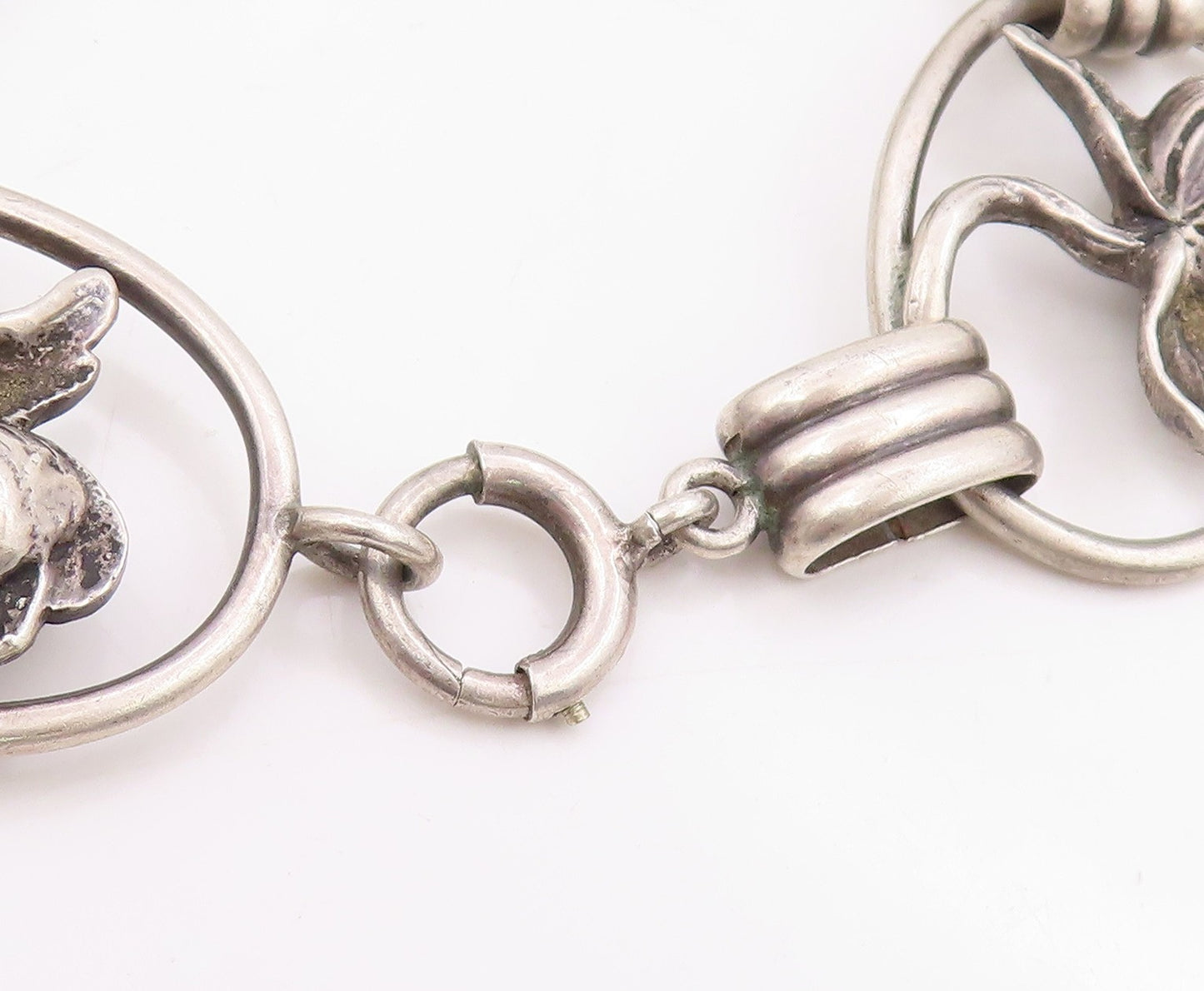 925 Sterling Silver Vintage Bracelet Carved Lotus Botanical Floral Link  BT11669