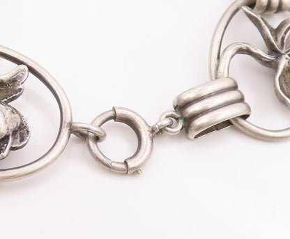 925 Sterling Silver Vintage Bracelet Carved Lotus Botanical Floral Link  BT11669