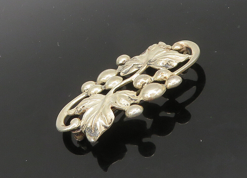 DANECRAFT 925 Silver  Vintage Shiny Floral Grape Vine Motif Brooch Pin  BP8204