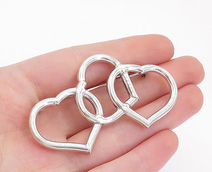 925 Sterling Silver  Polished Triple Open Love Hearts Brooch Pin  BP1917