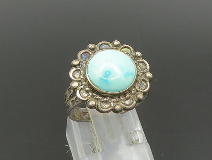 925 Silver Vintage Turquoise Floral Etched Ring Sz 5.5 RG24294