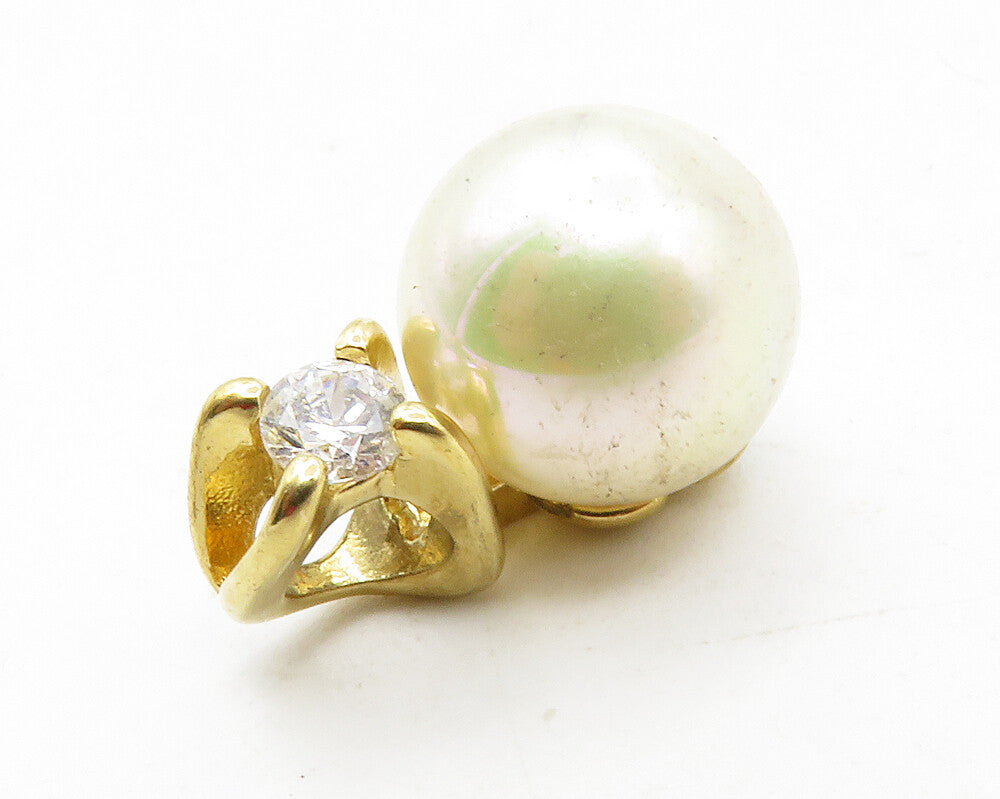 925 Sterling Silver  Pearl & Cubic Zirconia Gold Plated Drop Pendant  PT10013
