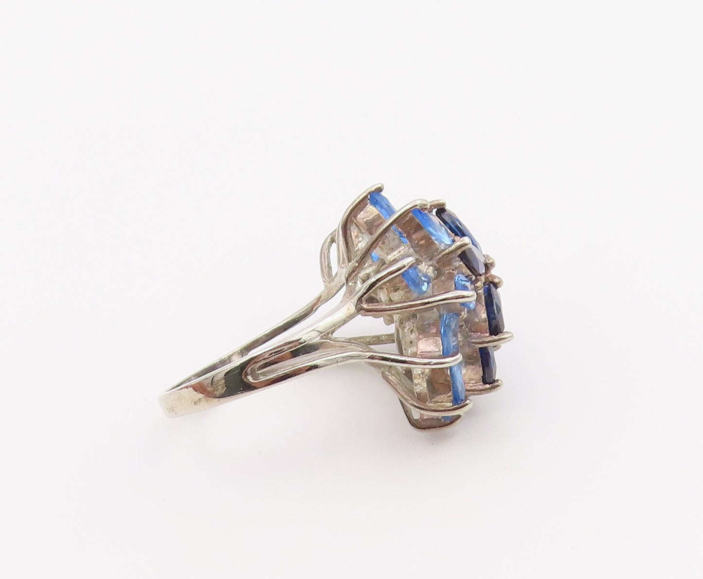 925 Sterling Silver Vintage Ring Marquise Sapphire Floral Blossom  Sz 7  RG36509