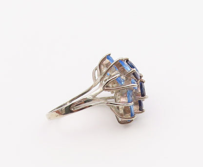 925 Sterling Silver Vintage Ring Marquise Sapphire Floral Blossom  Sz 7  RG36509