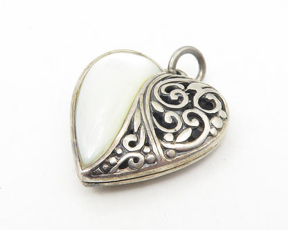 925 Sterling Silver  Vintage Mother Of Pearl Swirl Love Heart Pendant  PT9294