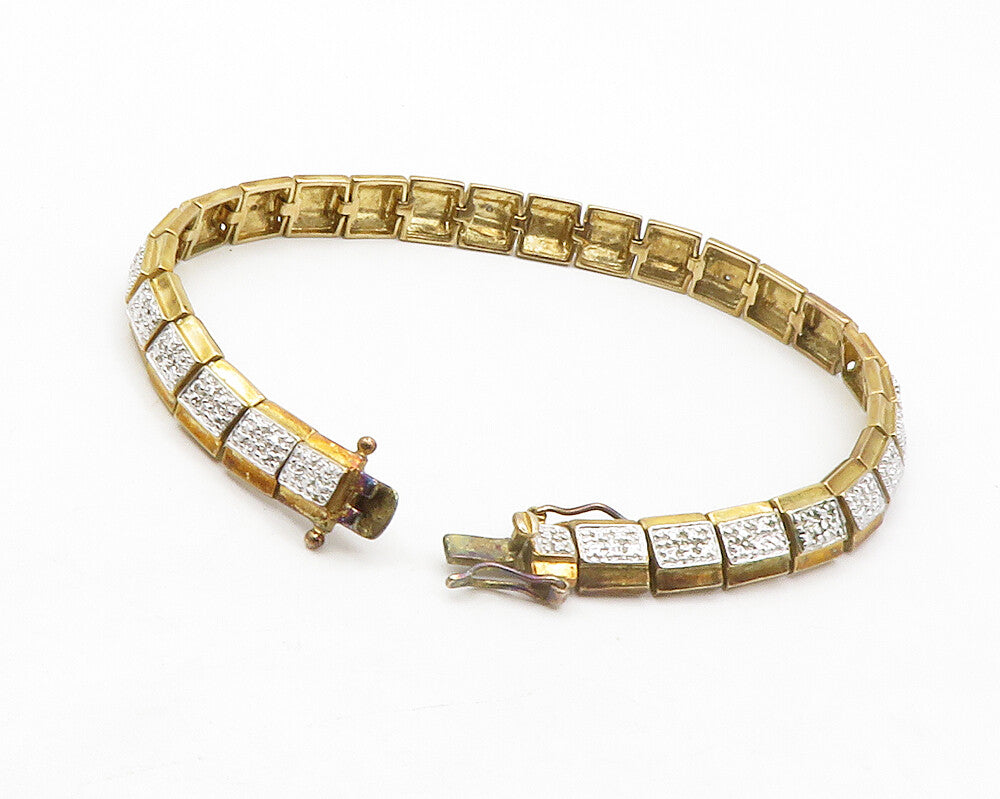 ROSS SIMON 925 Silver  Genuine Diamonds Two Tone Hinge Chain Bracelet  BT5044