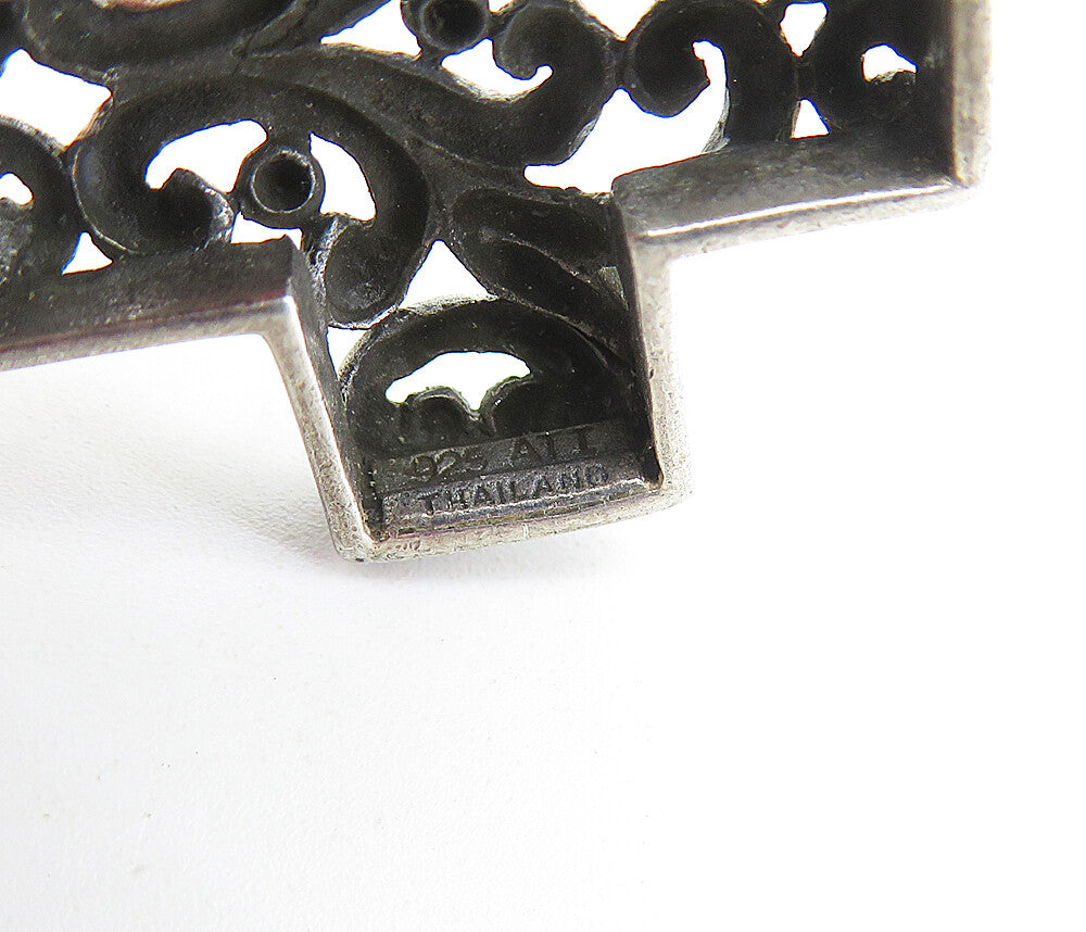925 Sterling Silver  Vintage Dark Tone Swirl Pattern Cross Pendant  PT4537