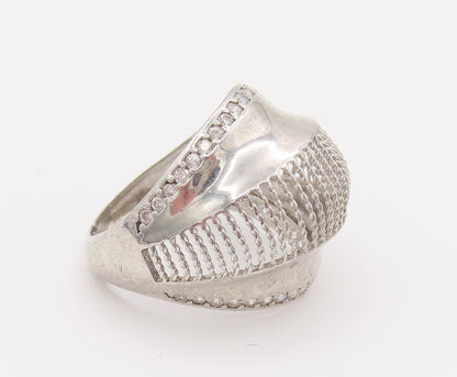 925 Silver  Vintage Mesh & Cubic Zirconia Edge Dome Ring Sz 6.25  RG26186