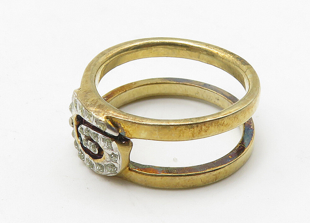 925 Sterling Silver  Vintage Topaz Two Tone Spiral Band Ring Sz 5  RG10429