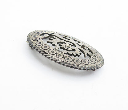 MEXICO 925 Sterling Silver  Vintage Dark Tone Etched Bird Brooch Pin  BP1823