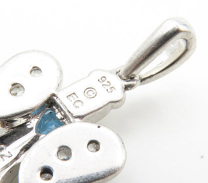 925 Sterling Silver  Shiny Blue Topaz & Cubic Zirconia Angel Pendant  PT12454