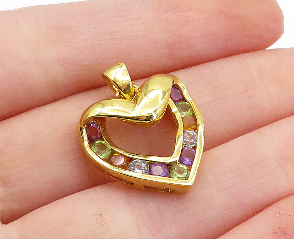 925 Sterling Silver   Amethyst Citrine Peridot & Topaz Heart Pendant  PT5065