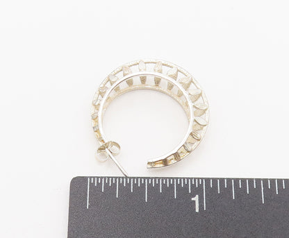 925 Sterling Silver  Vintage Openwork Navette Cutout Hoop Earrings  EG12307