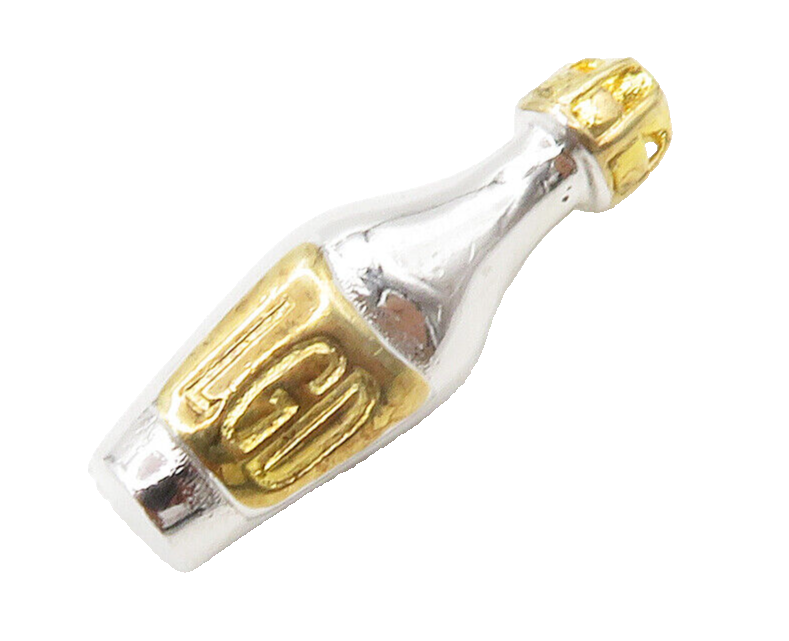 925 Sterling Silver  Vintage Shiny 2 Tone Champagne Bottle Brooch Pin  BP5814