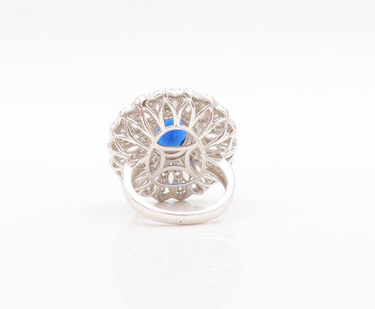 925 Sterling Silver Vintage Ring Sapphire & CZ Floral Inlay  Sz 7.5  RG29808