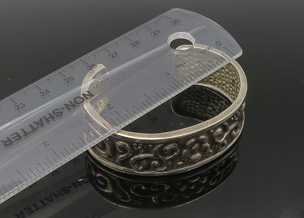 925 Sterling Silver  Vintage Shiny Floral Swirl Pattern Cuff Bracelet  BT8721