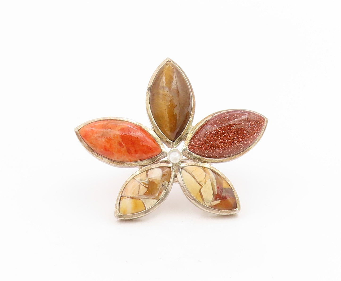 925 Sterling Silver Vintage Ring Modernist Multi Gemstone Flower Sz 6.5 RG35334