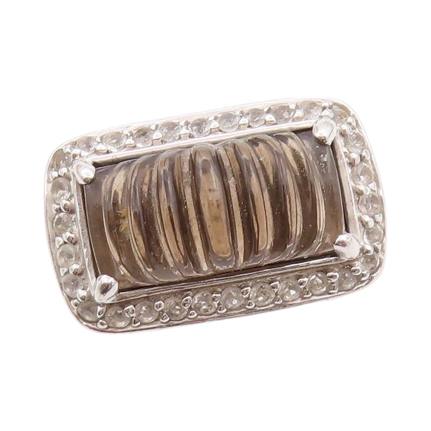 925 Sterling Silver Vintage Ring Modernist Grooved Gemstone  Sz 5  RG32501