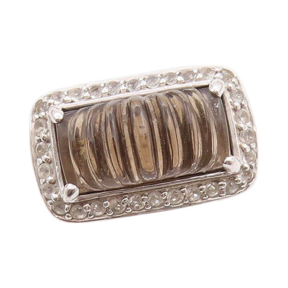 925 Sterling Silver Vintage Ring Modernist Grooved Gemstone  Sz 5  RG32501