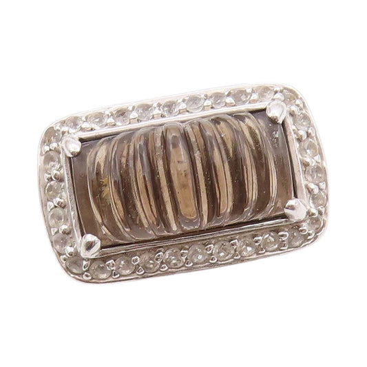 925 Sterling Silver Vintage Ring Modernist Grooved Gemstone  Sz 5  RG32501