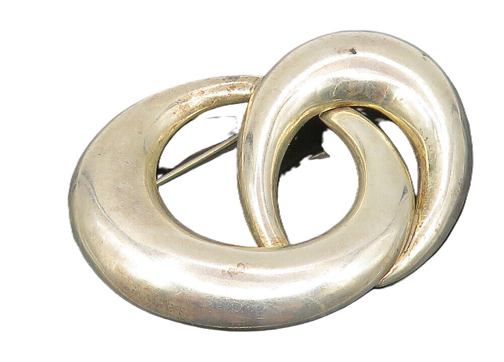 MEXICO 925 Sterling Silver  Vintage Smooth Shiny Swirl Brooch Pin  BP4279