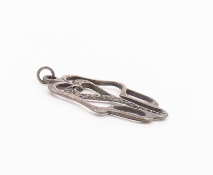 925 Sterling Silver Vintage Pendant Modernist Open Hamsa Heart Charm  PT26382