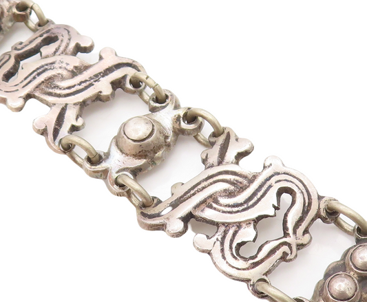 TAXCO MEXICO 925 Silver  Vintage Antique Rustic Swirl Chain Bracelet  BT2931