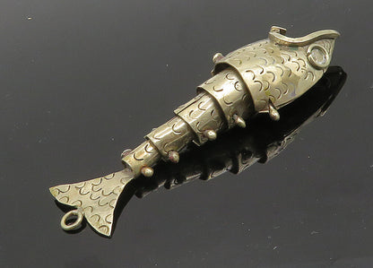 925 Sterling Silver  Vintage Shiny Etched Fish Motif Pendant (MOVES)  PT15811