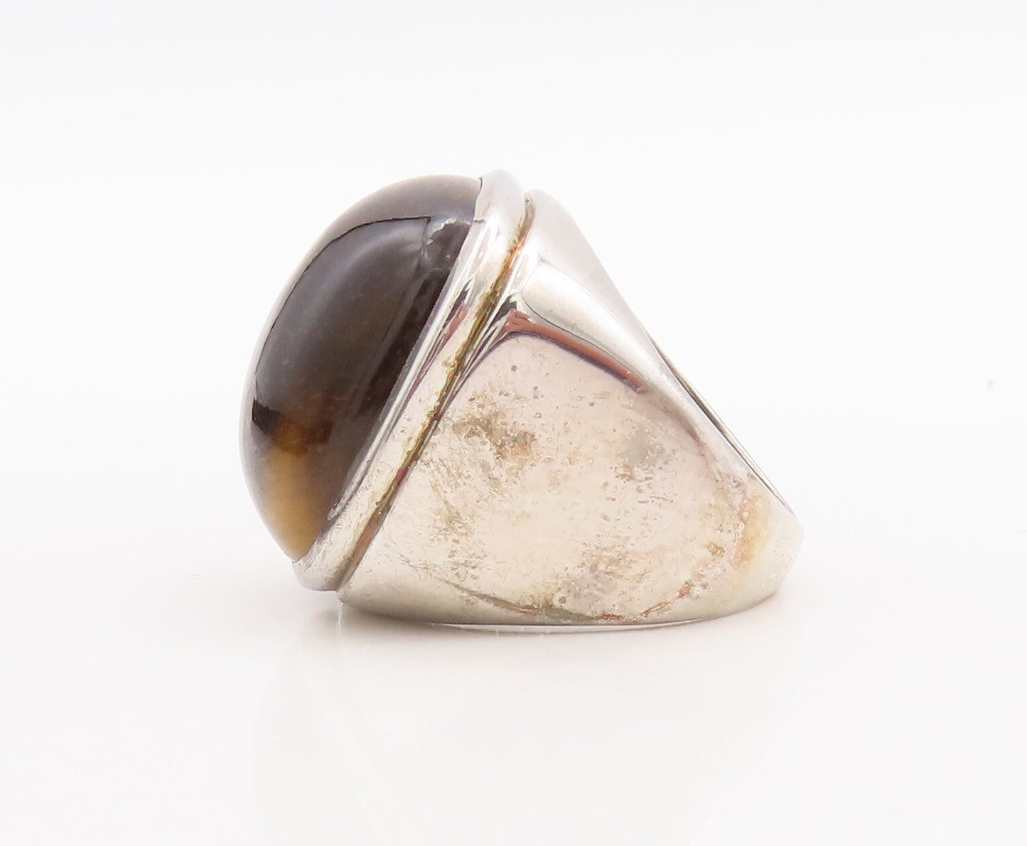 925 Sterling Silver Vintage Ring Large Square Tiger's Eye Inlay Sz 8  RG29534