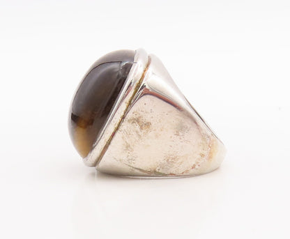 925 Sterling Silver Vintage Ring Large Square Tiger's Eye Inlay Sz 8  RG29534