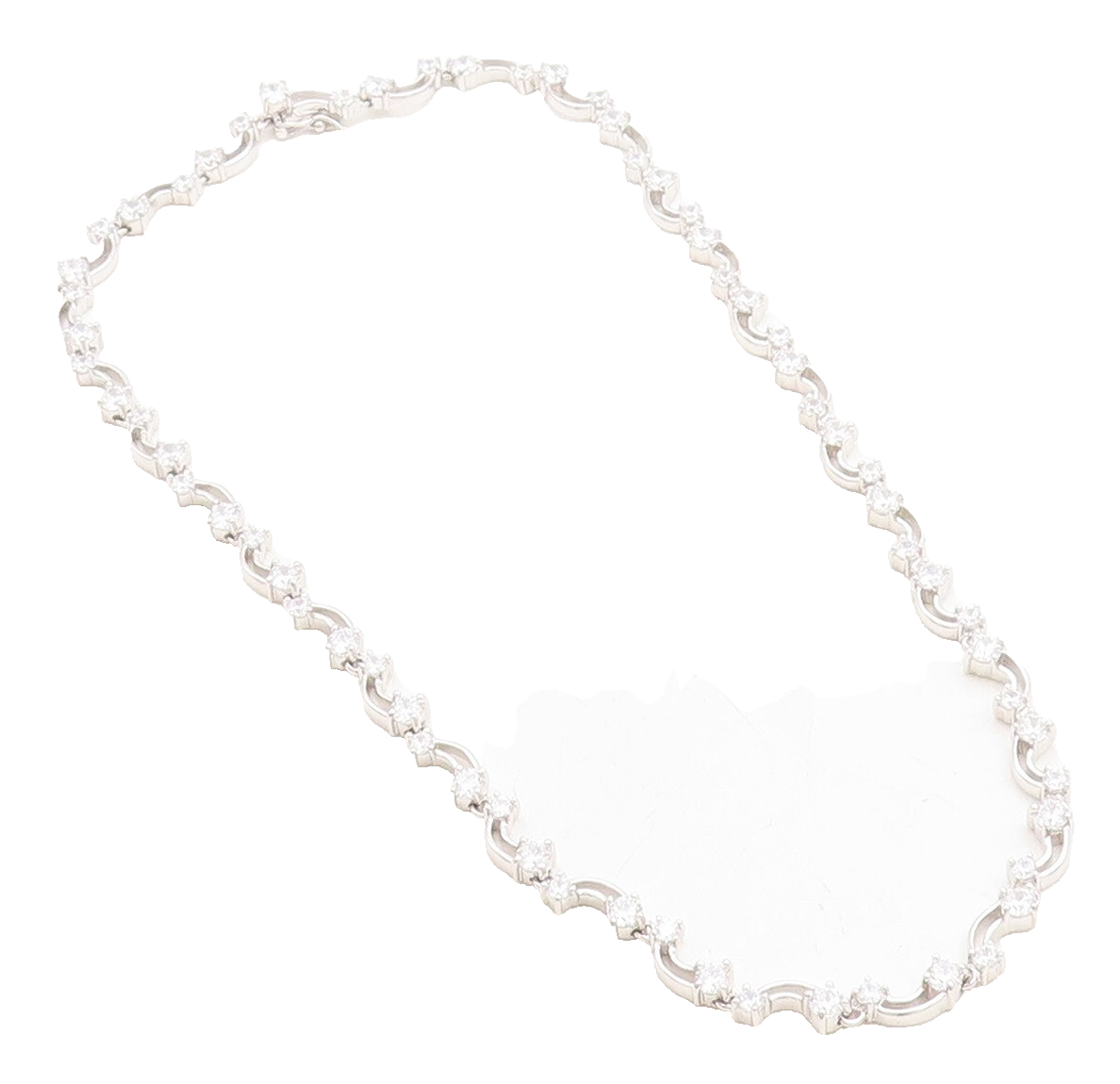 925 Sterling Silver  Sparkling Cubic Zirconia Curved Chain Necklace  NE1306