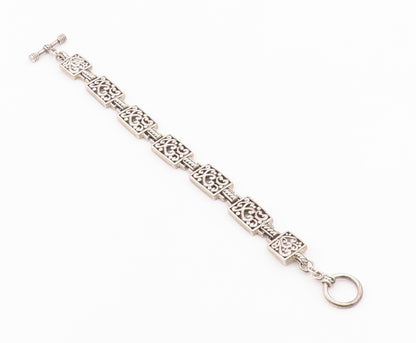 925 Sterling Silver  Vintage Rectangular Scroll Pattern Chain Bracelet  BT9409