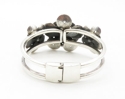 925 Sterling Silver  Vintage Petite Pearls Flower Motif Cuff Bracelet  BT5401