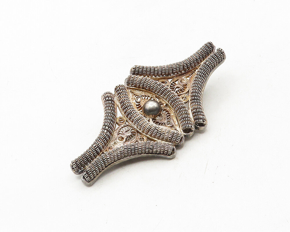 MEXICO 925 Sterling Silver  Vintage Dark Tone Filigree Brooch Pin  BP4118