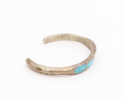 925 Sterling Silver Vintage Bracelet NAVAJO ZUNI Crushed Turquoise Inlay BT11618