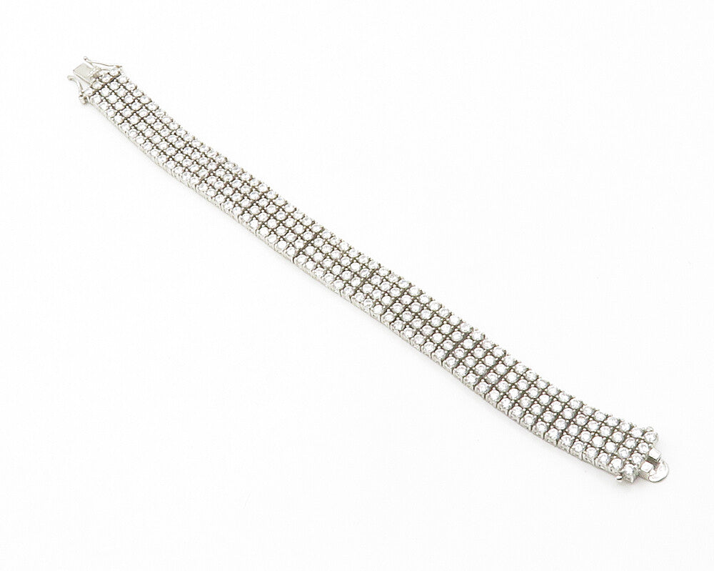 925 Sterling Silver  Vintage Cubic Zirconia Sparkling Chain Bracelet  BT5546