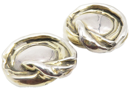 925 Sterling Silver  Vintage Modernist Sculpted Non Pierce Earrings  EG5705