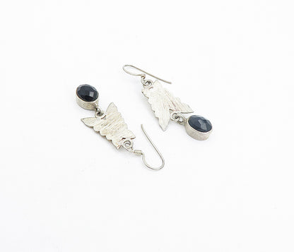 925 Sterling Silver  Vintage Faceted Black Hematite Dangle Earrings  EG3492
