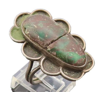 925 Sterling Silver Vintage Ring NAVAJO Jasper Carved Semicircle Sz 10.5 RG27680